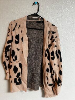 Amazon Leopard Print Open Cardigan Sweater - Beige and Black